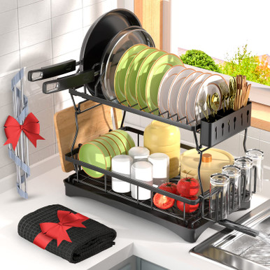 Dish Drying Rack, Large Stainless Steel Dish Rack, Removable 2 Tier ...