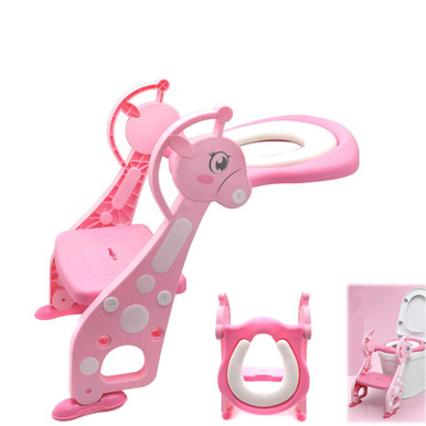 New. Toddler Toilet Seat With Ladder. For Years 1 - 7. Pink & White Design