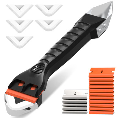 FIXOSHEE Caulking Tool Kit – Plastic & Rubber Sealant Finishing Set For Kitchen, Bathroom & Sink – Scraper & Smoother For Silicone, Acrylic & Grout