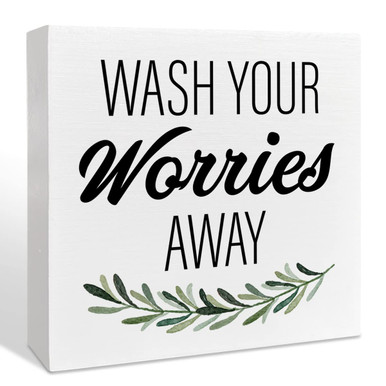 Farmhouse Bathroom Wooden Box Sign, Wash Your Worries Away, Funny ...