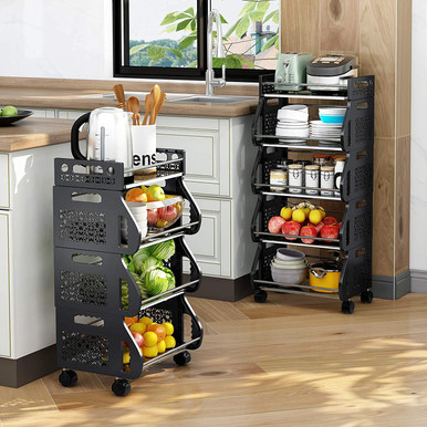 Rooling Produce Racks Baboies 5 Tier Fruit Vegetable Basket Cart, Rolling Stackable Produce ...