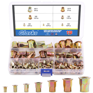 Glarks 110Pcs M3 M4 M5 M6 M8 M10 M12 Half Hex Body Flange Rivet Nuts ...