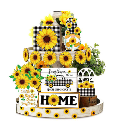 12 Pcs Sunflower Tiered Tray Decor Set Summer Tiered Tray Truck Gnomes ...