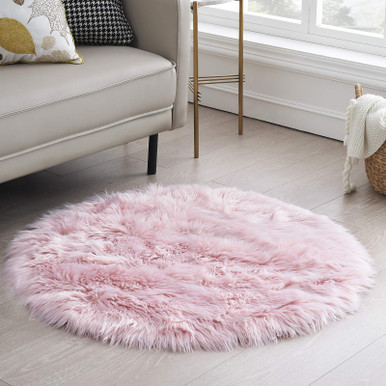 Round Fur Rug Fluffy Area Rug for Bedroom, Pink Faux Fur Rug Furry ...