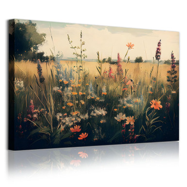 Vintage Landscape Painting Wildflower Field Canvas Wall Art Farmhouse ...