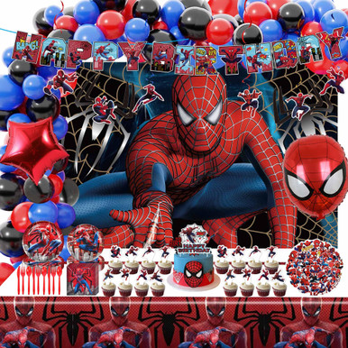 Red Spiderman Birthday Party Supplies Tableware Set Cup Plate Napkin Tablecloth Cake Topppers Kids Boys Birthday Decorations