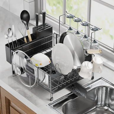 SINOART Kitchen Dish Drying Rack with Swivel Spout, Prevents Placement ...