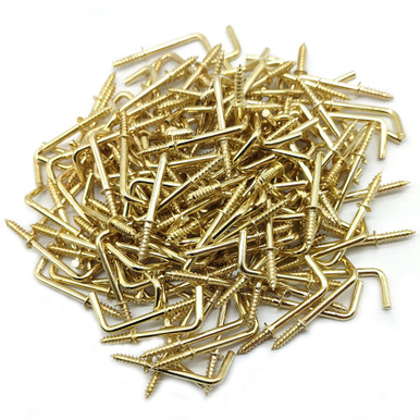 150 PCS Mini Right Angle Screw Hooks - 1/2 Inch Gold Brass Plated, Self-Tapping Hooks