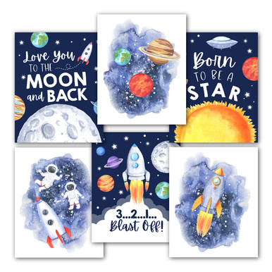 6 Reversible 8x10 Space Decor For Boys Room Prints, Space Themed ...