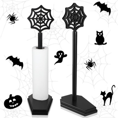 Huwena Rustic Wood Spider Web Paper Towel Holder Halloween Decor for ...