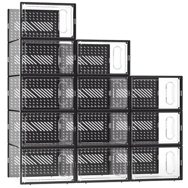 eWonLife Large Shoe Storage Box with Magnetic Door, 12 Pack Clear ...