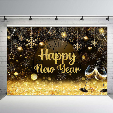 Mehofond 7x5ft Happy New Year Black and Gold Backdrop Countdown 2024 ...