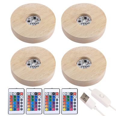 SYCOOVEN Wooden Light Base Stand 3.94 Inch Round Colorful LED Lights ...