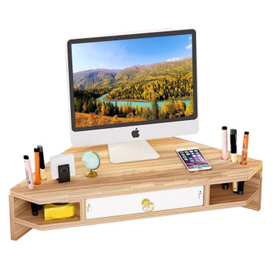 Triangle Monitor Riser,Corner Computer Monitor Stand with Drawer,Wooden ...