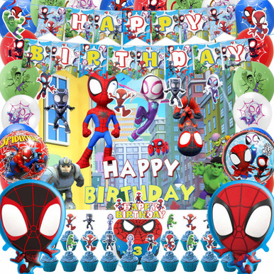 Spider And His Friends Birthday Banner Backdrop - 5x3ft Decor For Kids Party, Polyester Fabric, Reusable
