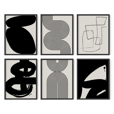HAUS AND HUES Black Abstract Painting Aesthetic Wall Art- Set of 6 ...