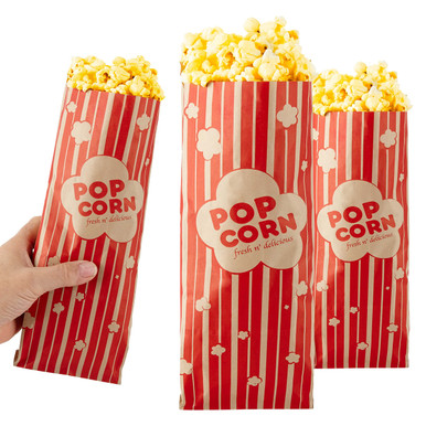 1 oz Paper Popcorn Bags Bulk (500 Pack) Small Kraft & Red Pop-corn Bag ...