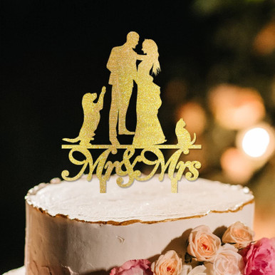 Bride And Groom Silhouette Rustic Wedding Cake Topper With Shiba Inu ...