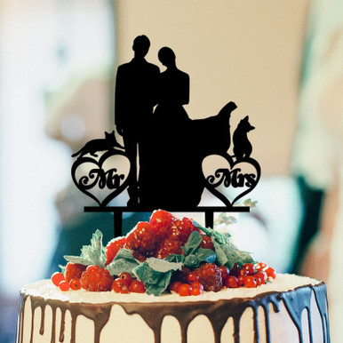 Bride And Groom Silhouette Rustic Cake Topper For Wedding With Dog ...