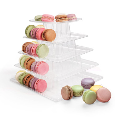 5 Tiers Square Macaron Tower Stand, Plastic Transparent Cake Stand ...
