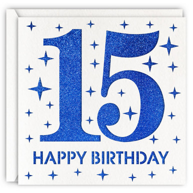 Blue 15th Birthday Card, Laser Cut Glitter Girl Boy Age 15 Gift For ...