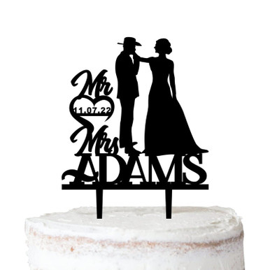 Personalized Wedding Cake Topper - Always And Forever Silhouette, Acrylic, 6 Inch, Black