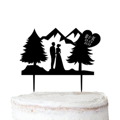 Personalized Wedding Cake Topper - Acrylic Bride & Groom Silhouette, Custom Mr & Mrs Calligraphy, 6" Height