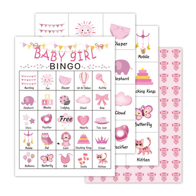 MVZX Cute Animals Bingo Game Set - 24 Players, Pink Cards, Baby Shower & Gender Reveal Party Game
