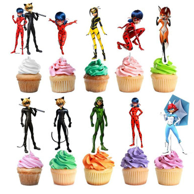 Miraculous Ladybug Cupcake Toppers for Kids. Cartoon Miraculous Ladybug