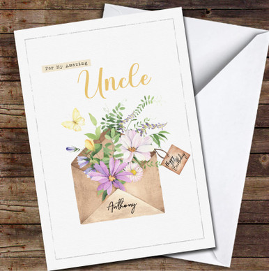 Uncle Rip Flower Card Uncle Birthday Watercolour Envelope With Flowers Card Personalized ...