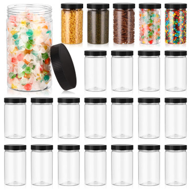 Sunnyray 24 Pieces 27 oz Clear Plastic Jars with Lids Airtight PET ...