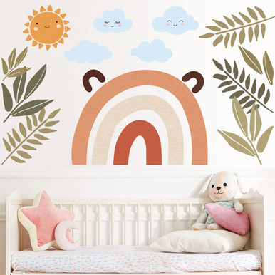 Supzone Large Rainbow Wall Stickers Boho Pastel Rainbow Sun Clouds Wall ...