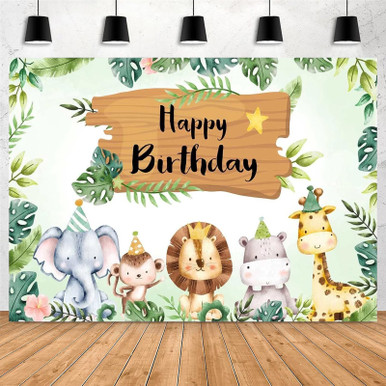 Jungle Animal Theme Green Leaves Birthday Backdrop Kit