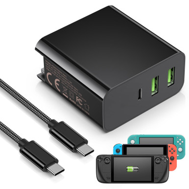 Steam Streamer Adapter Fast Charger for Steam Deck with 3 Ports, MENEEA 65W Multiport Foldable ...