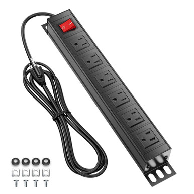 Power Outlet Commure 6 Outlets Metal Power Strip, Mountable Heavy Duty Power Strip with ...