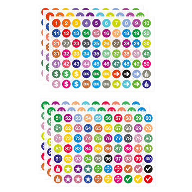 7000 PCS Consecutive Number Stickers 100 Sheets 1-100 Round Colored ...