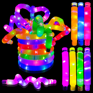 Fidget Tubes Led 14 Pack Jumbo LED Glow Tubes Light Up In The Dark Party Favors Pop It ...