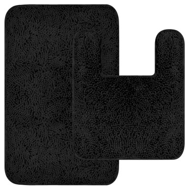 ENKOSI Chenille Bathroom Mat Set - Black Bathroom Rugs Set - 2 Piece Bathroom Rug Set - Black ...