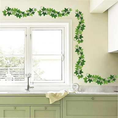 Supzone Green Vine Wall Decal Ivy Leaves Wall Sticker Green Rattan ...