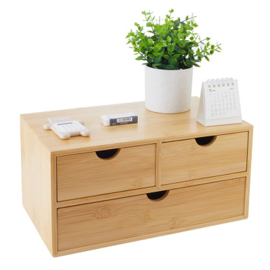 Charmewooden Bamboo Desk Organizer with 3 Drawers Makeup Storage Drawer ...