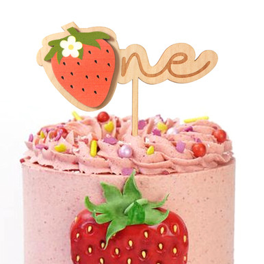 Sweet One Strawberry 1st Birthday Wood Cake Topper - Strawberry One ...