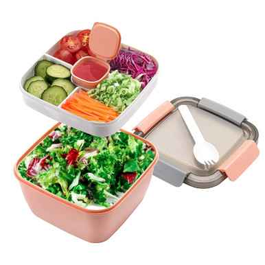 Stackable Salad Container for Lunch, 3 Compartments 50 oz Bento Box ...