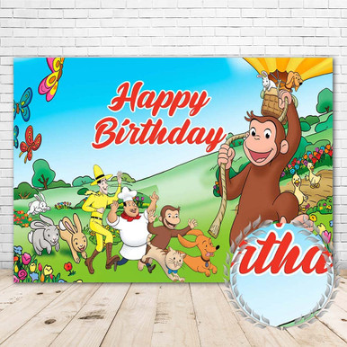 Curious Grey Monkey Backdrop for Birthday Party Supplies 7x5ft Happy ...