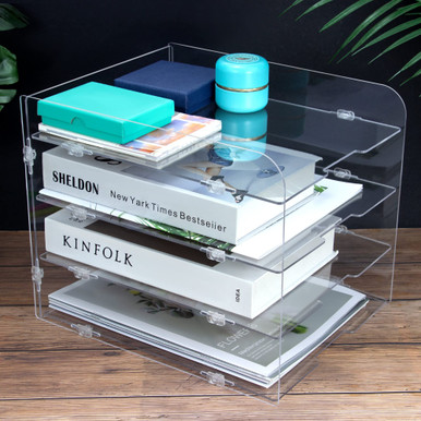 CREHNIL Clear Acrylic Paper Tray Organizer Rack Stackable Mail Holder ...