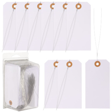 wexpw 100 Pieces Large Paper Tags with Wire String 4 3/4