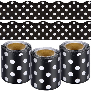 99 Ft Bulletin Board Border 3 Rolls Black and White Polka Dot Scalloped ...