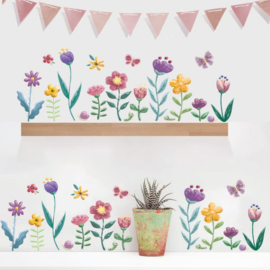 Runtoo Garden Flower Wall Corner Decals Floral Baseboard Wall Stickers ...