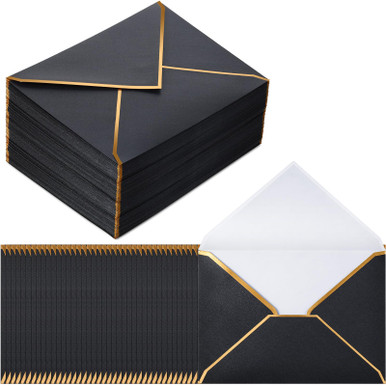 200 Pieces 5 x 7 Envelopes Wedding A7 Envelopes with Gold Border V Flap ...