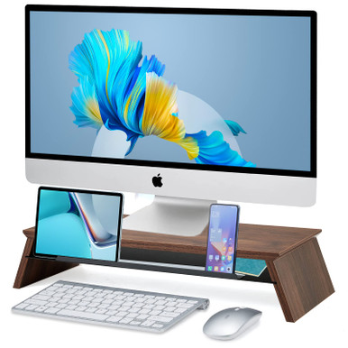 VECOFO Wooden Monitor Stand Riser, Desk Monitor Riser with Drawers ...