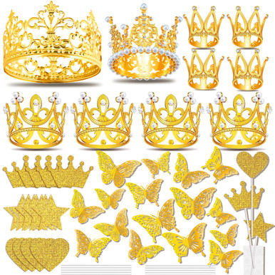 20 PCS 4 Styles Gold Crown Cake Topper Mini Baby Crowns for Flower ...